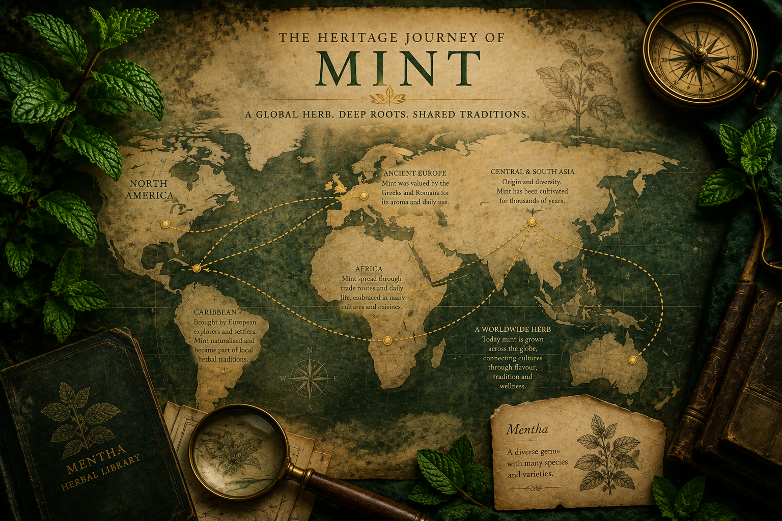 RastaRoots heritage map showing the broad cultural journey of spearmint and mint traditions