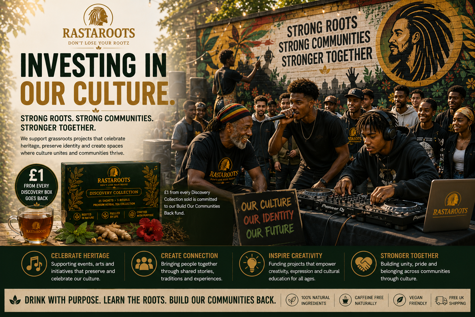 Young Black British musicians, DJs and community members celebrating Caribbean culture and creativity
