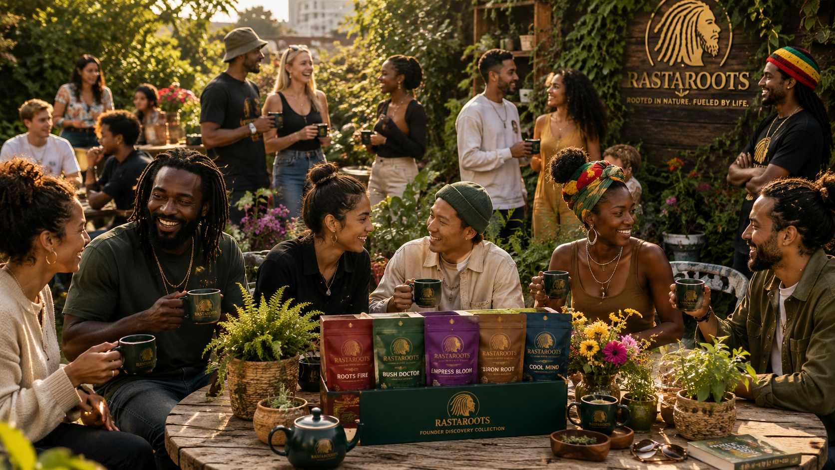 Multicultural British community sharing RastaRoots tea