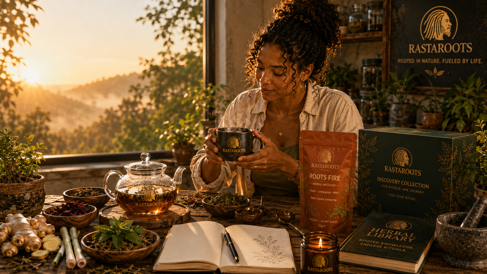 Five RastaRoots herbal tea rituals Rise, Root, Bloom, Endure and Unwind
