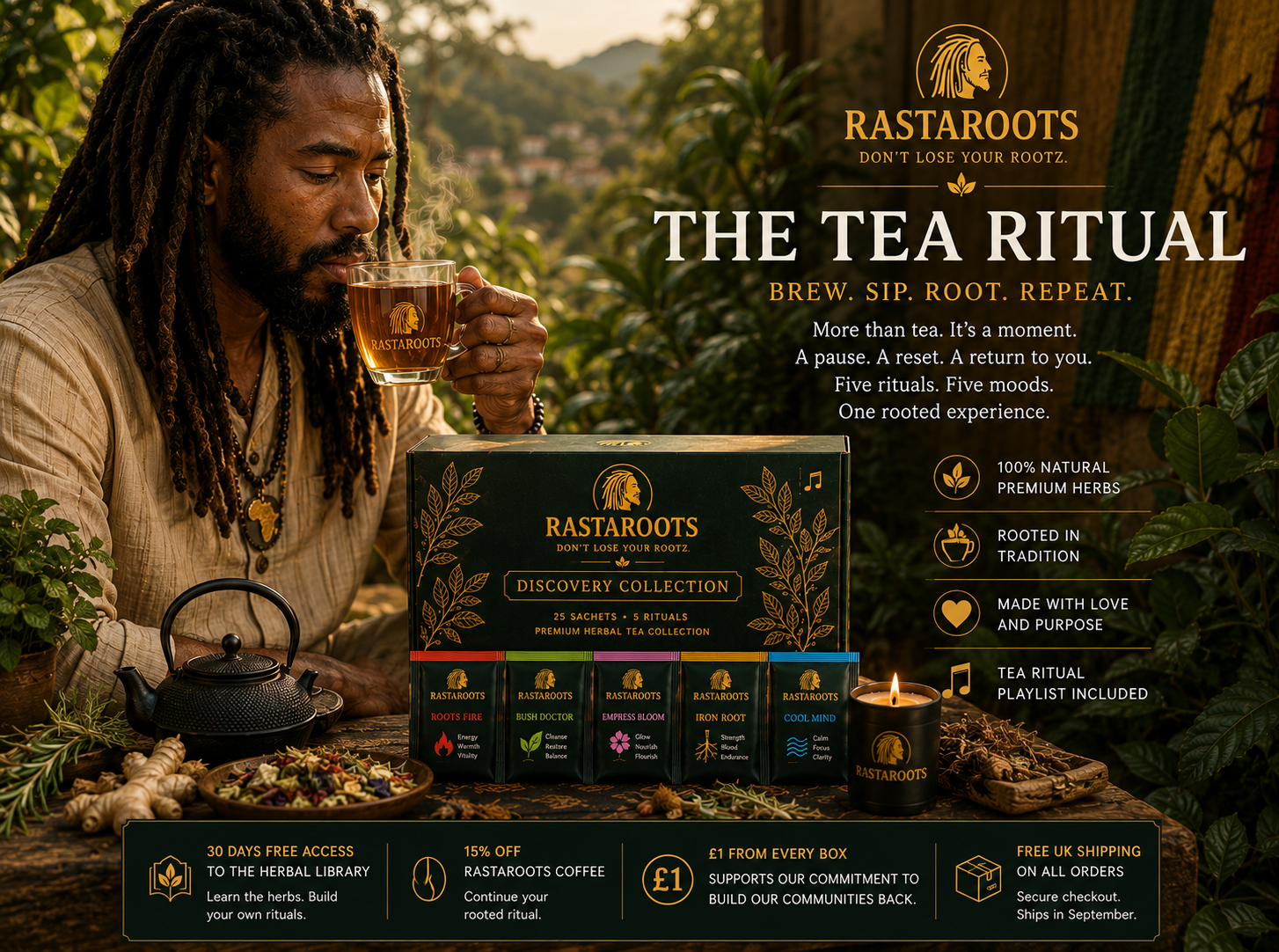 Man enjoying the RastaRoots herbal tea Discovery Collection